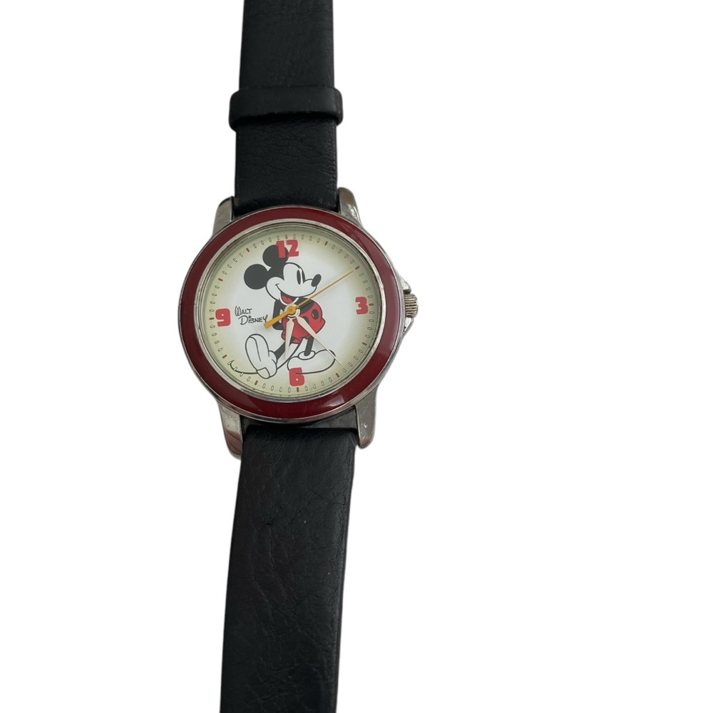 Disney Silver Watch with Black Strap Vintage Rare Sii MKRT MC-0383 Mickey Mouse - Picture 2 of 12